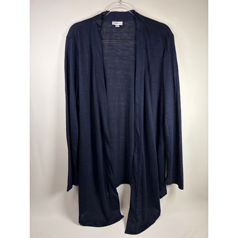 J.Jill Love Linen Navy Blue Open Front Cardigan Sweater Size XL